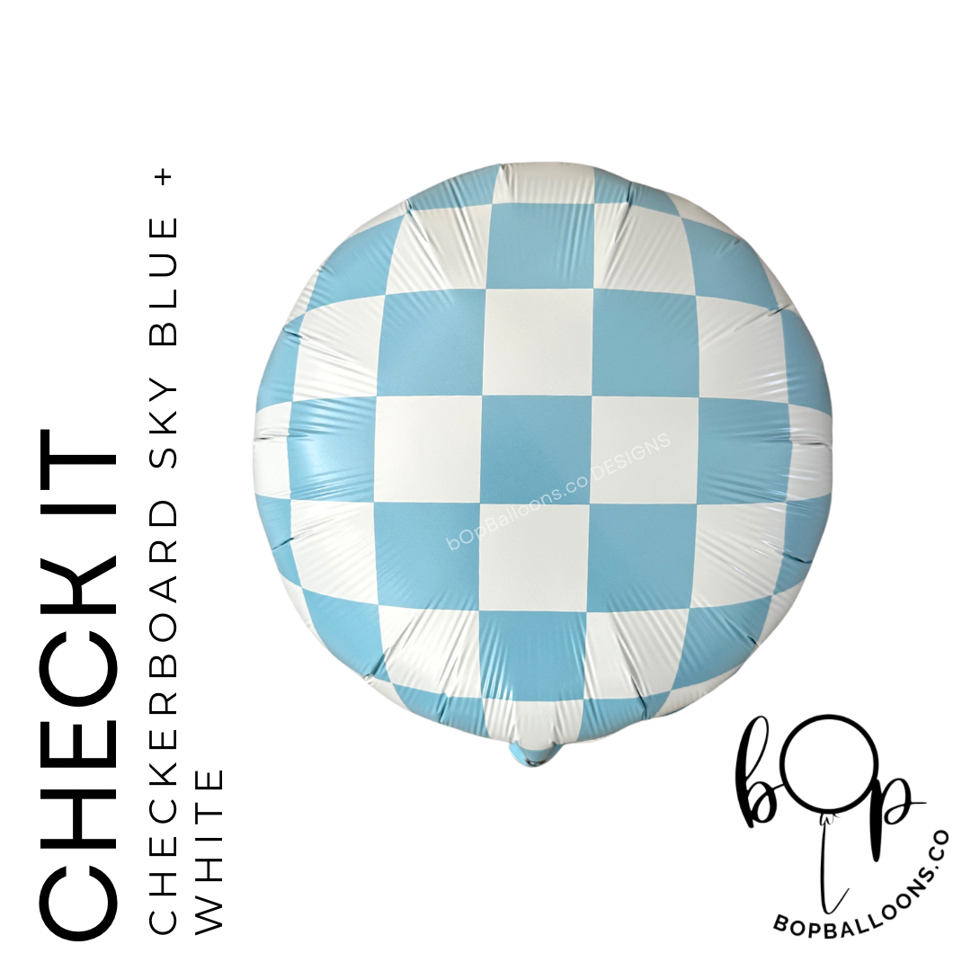 Check It: Light Blue and White Checkered Balloon