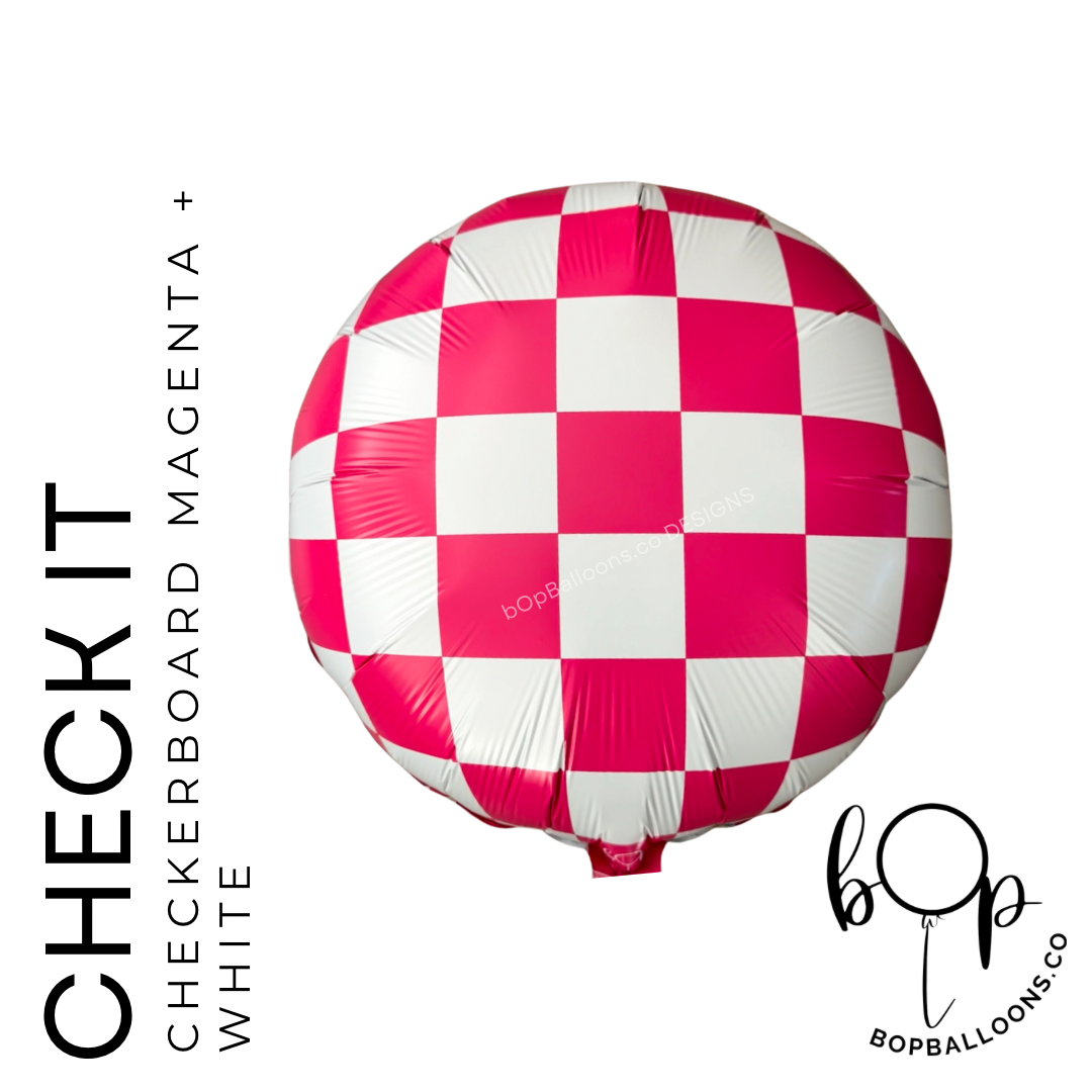 Check It: Magenta and White Checkered Balloon