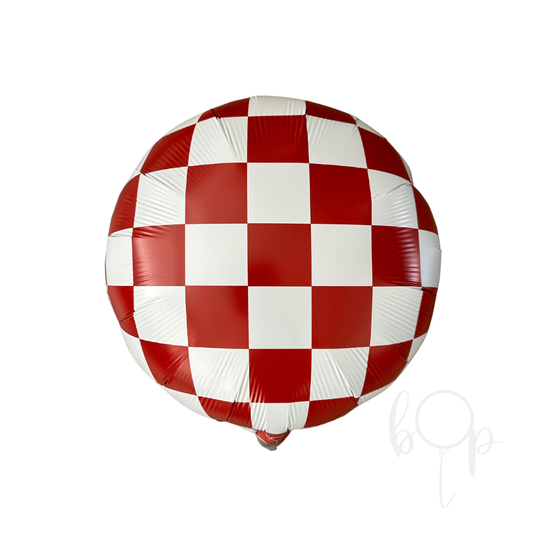 Check It: Deep Red and White Checkered Balloon