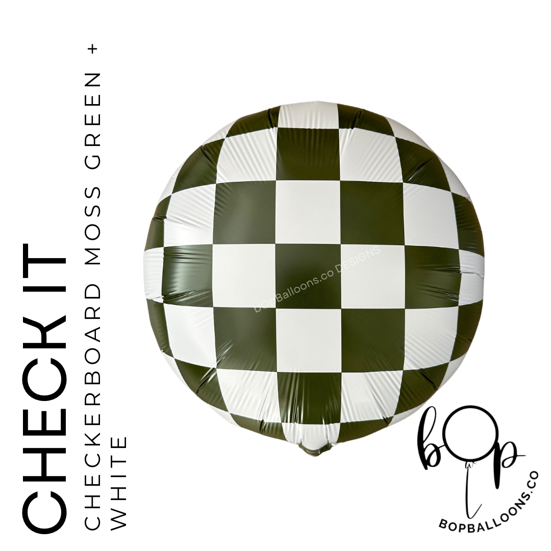 Check It: Moss Green and White Checkered Balloon