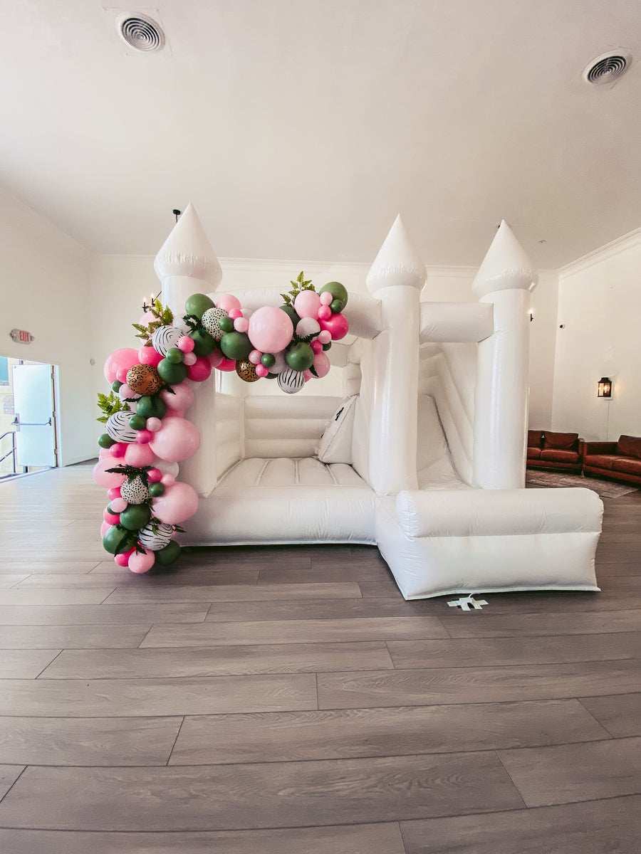 White Bounce House Rental bOp Balloons